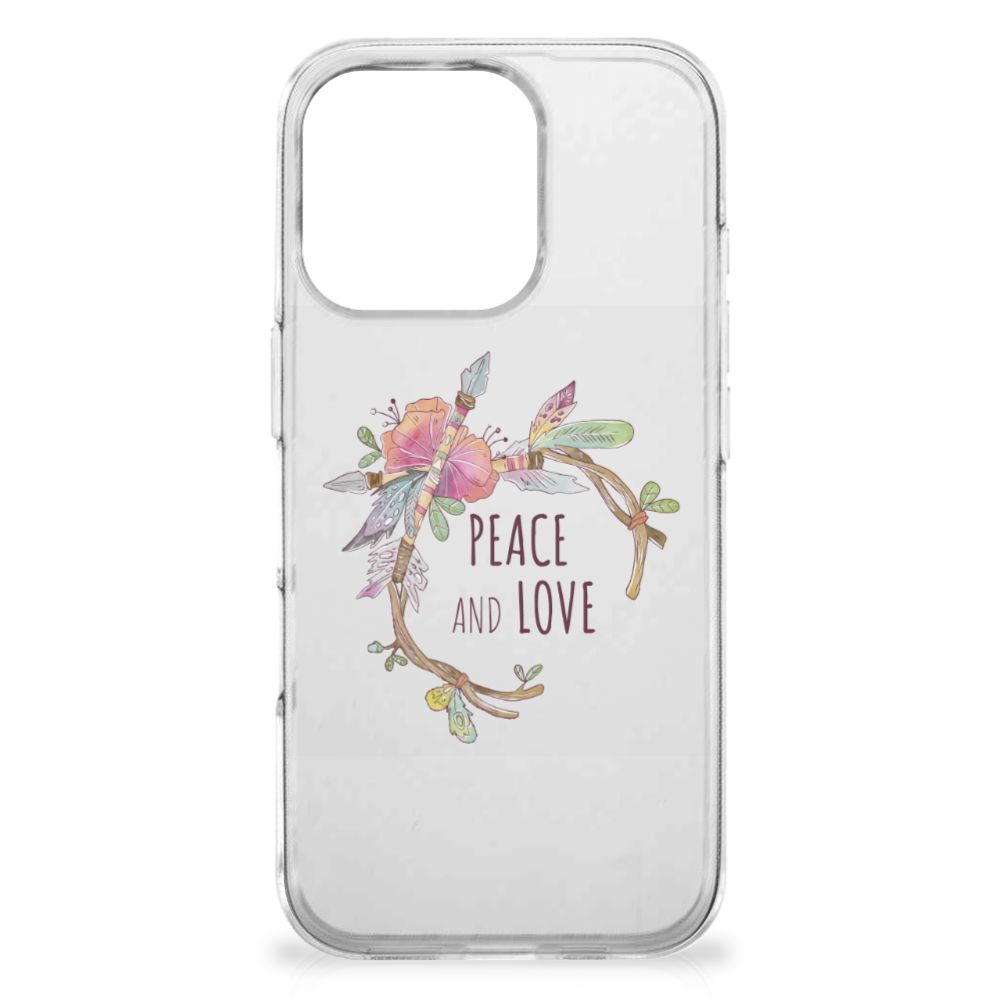 iPhone 16 Pro Telefoonhoesje met Naam Boho Text telefoonhoesje transparant design Peace and Love