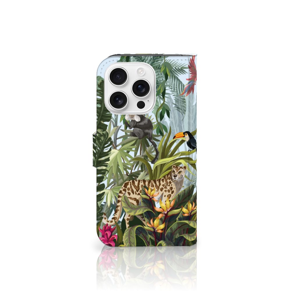 iPhone 16 Pro Telefoonhoesje met Pasjes Koe telefoonhoesje jungle dieren voorkant