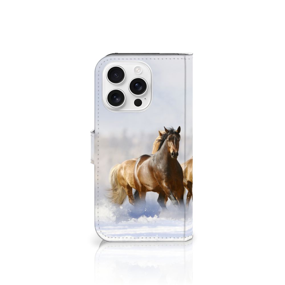 iPhone 16 Pro Telefoonhoesje met Pasjes Paarden telefoonhoesje paarden design voorkant