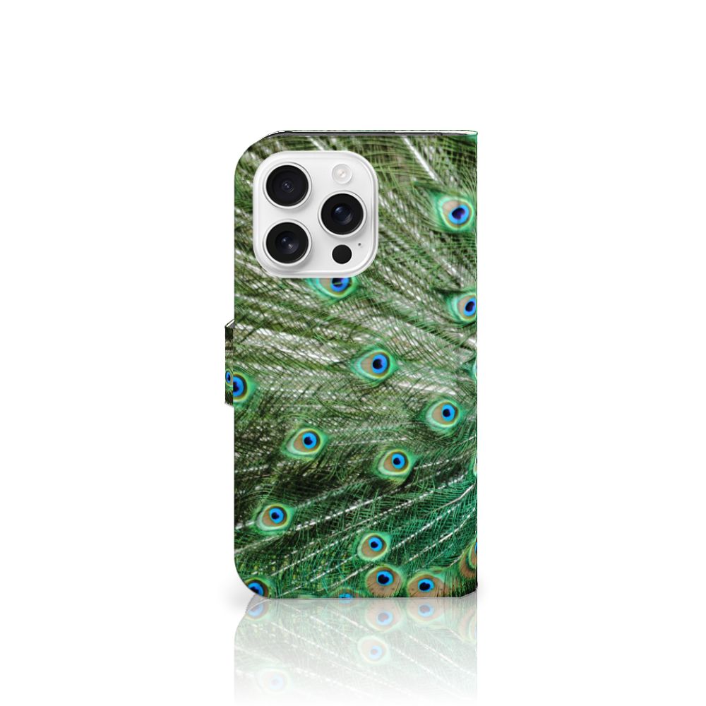 iPhone 16 Pro Telefoonhoesje met Pasjes Pauw telefoonhoesje pauw design aanzicht