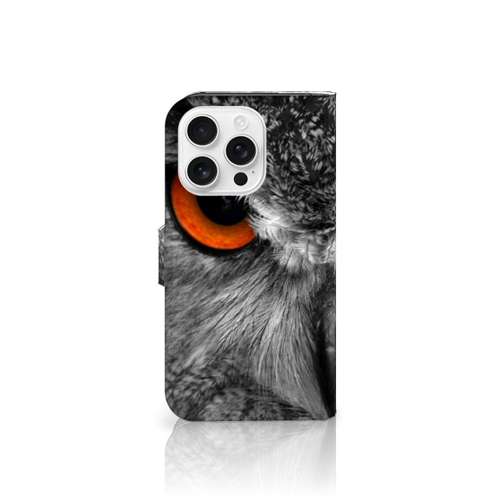 iPhone 16 Pro Telefoonhoesje met Pasjes Uil uil detail zijaanzicht