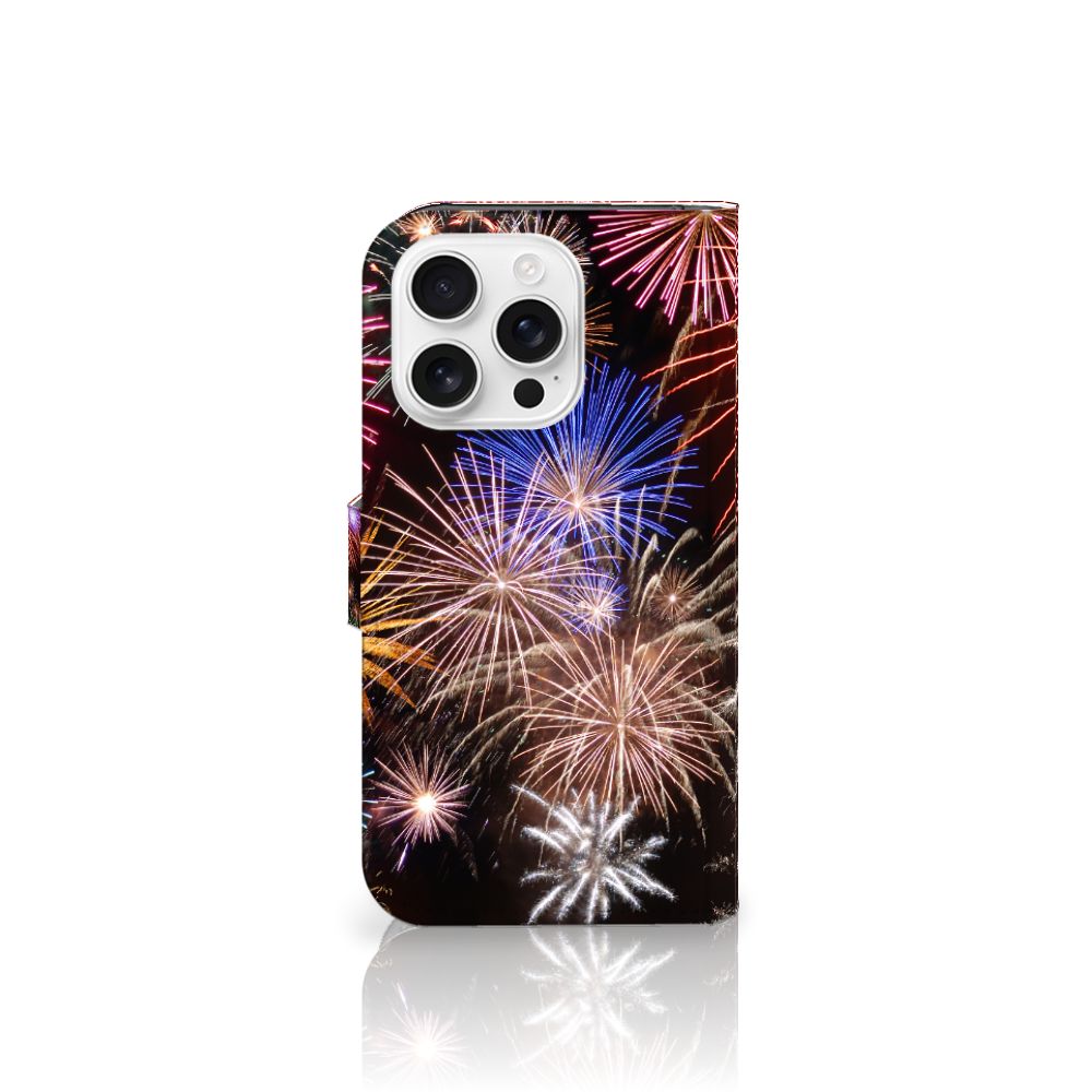 Apple iPhone 16 Pro Wallet Case met Pasjes Vuurwerk design vuurwerk aanzicht