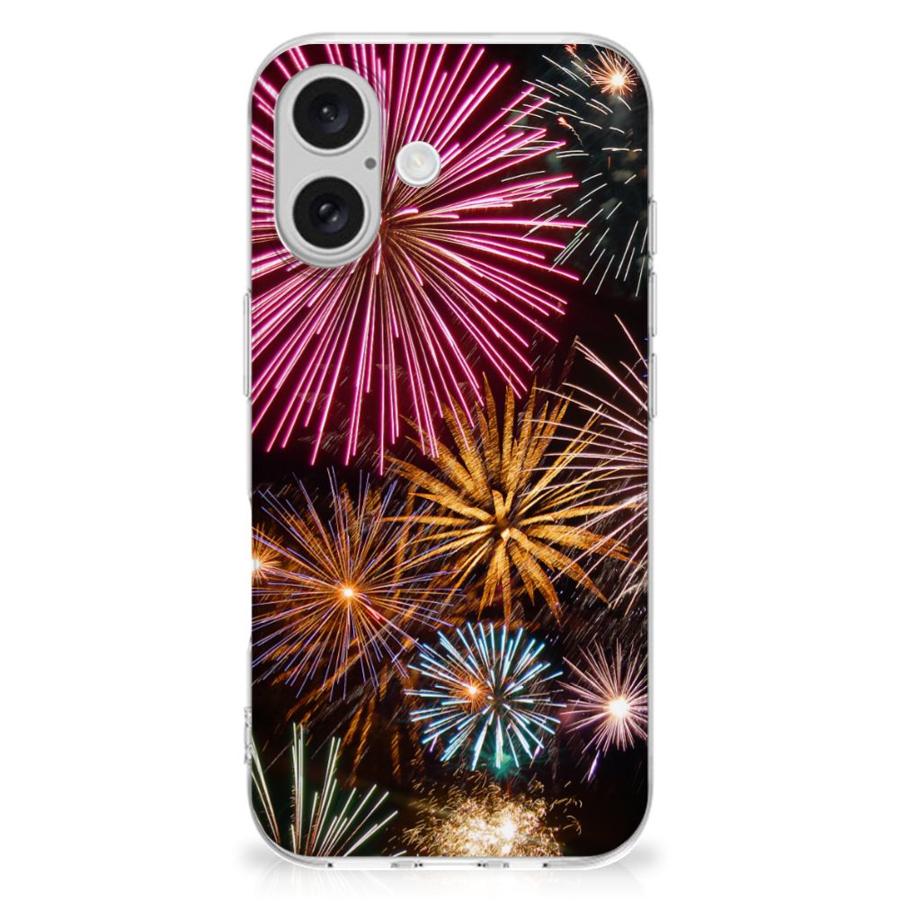 iPhone 16 Silicone Back Cover Vuurwerk design vuurwerk kleuren  achterkant
