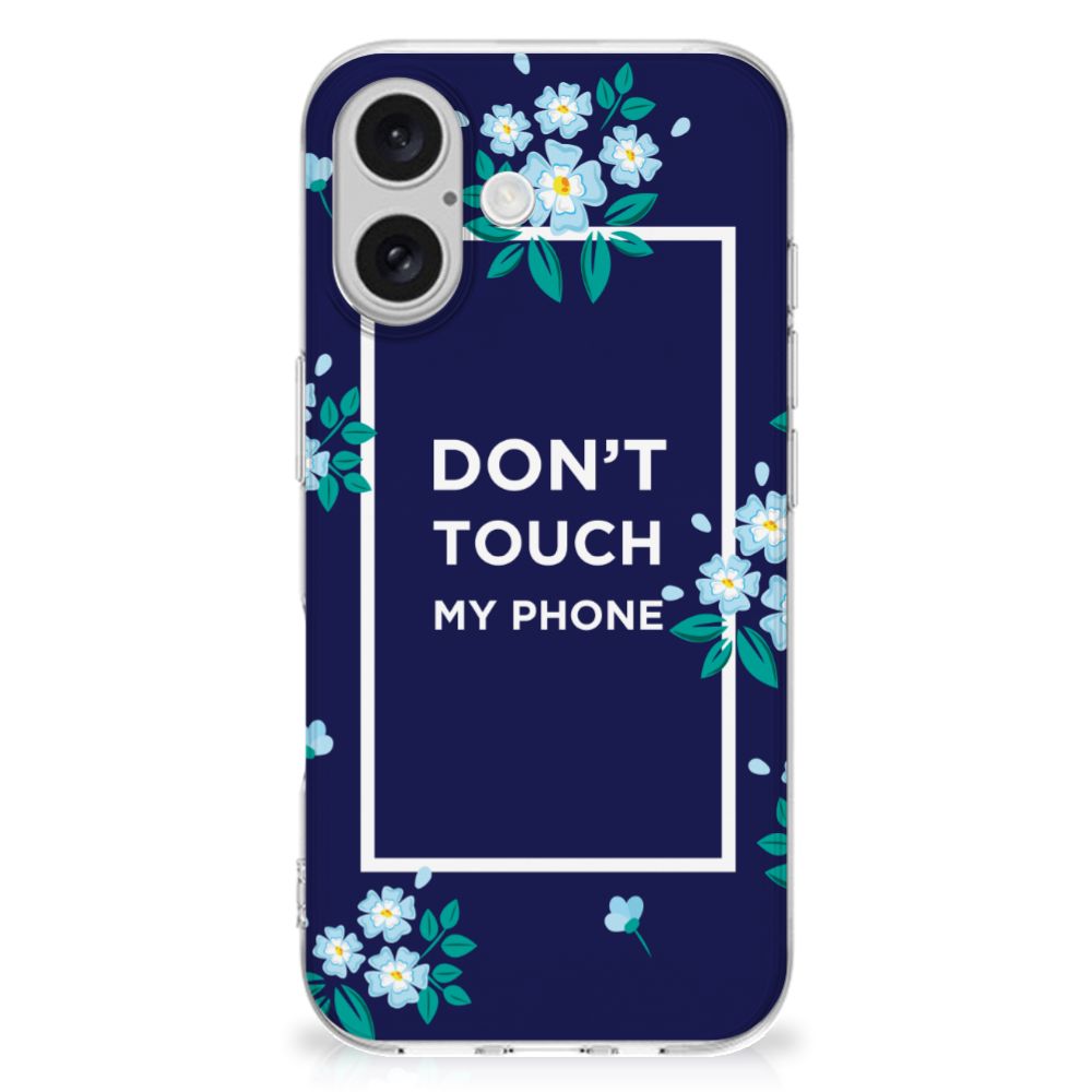 iPhone 16 Silicone-hoesje Flowers Blue DTMP achterzijde