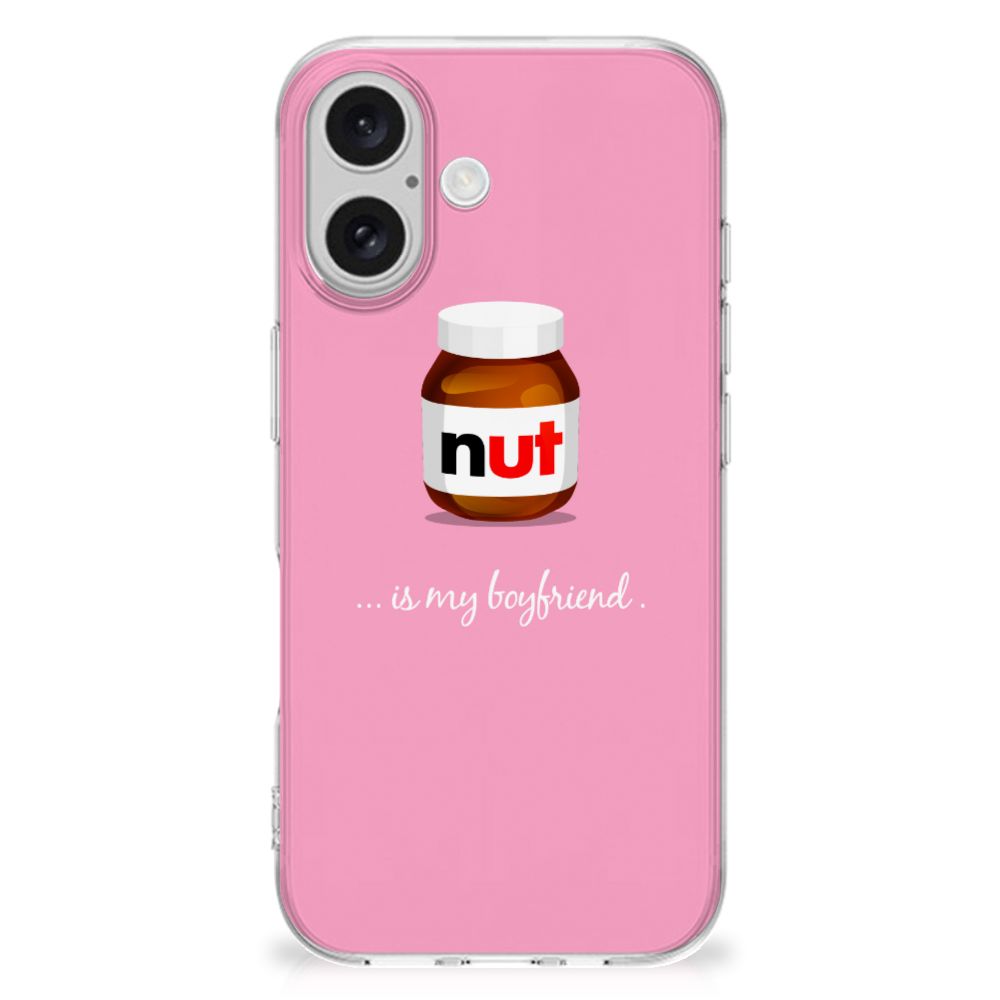iPhone 16 Siliconen Case Nut Boyfriend roze chocopasta ontwerp achterkant
