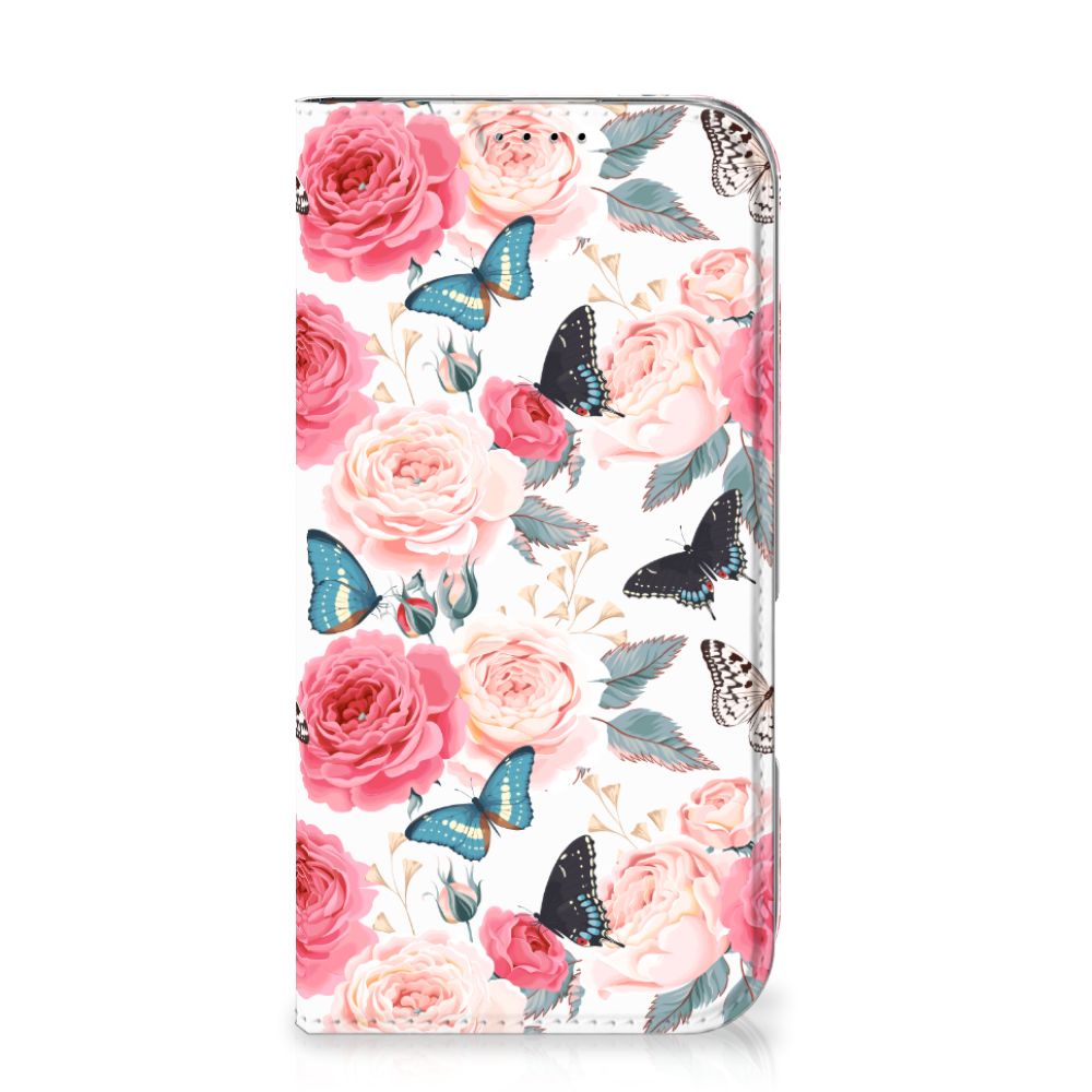iPhone 16 Smart Cover Butterfly Roses telefoonhoesje bloemen vlinders vooraanzicht