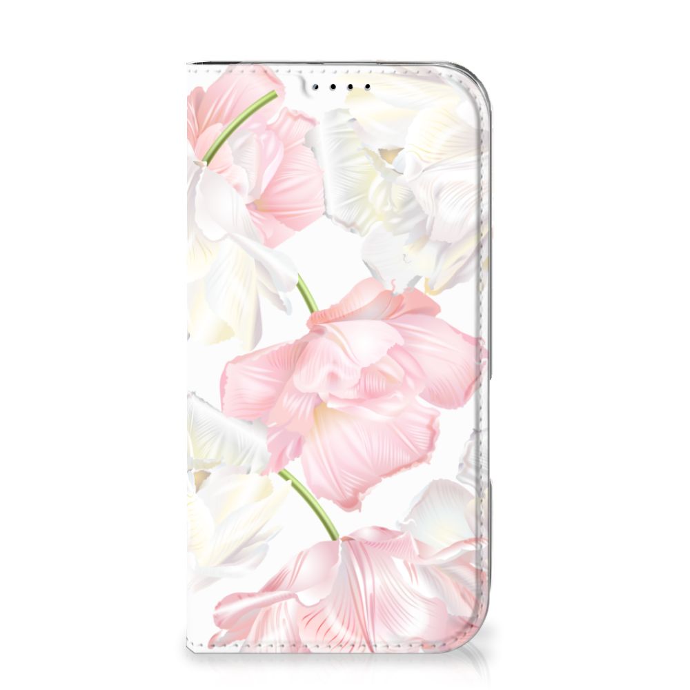 Apple iPhone 16 Smart Cover Lovely Flowers bloemen roze wit aanzicht