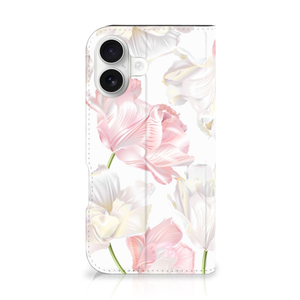 iPhone 16 Smart Cover Lovely Flowers bloemen wit roze achterzijde