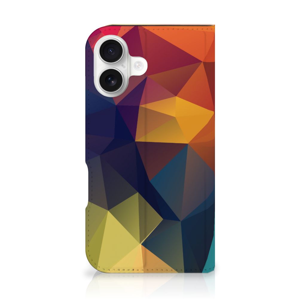 Apple iPhone 16 Stand Case Polygon Color design kleurrijk driehoekig aanzicht