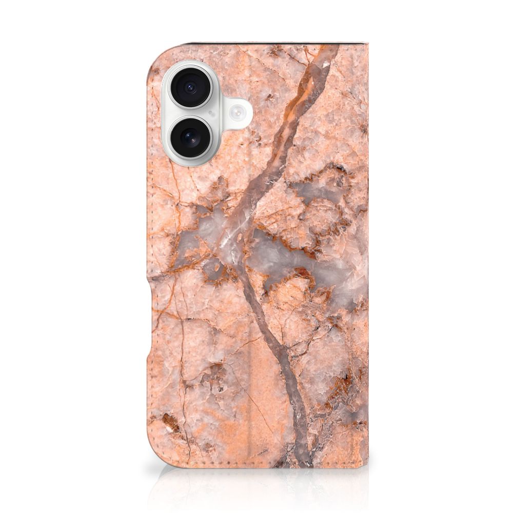 iPhone 16 Standcase Marmer Oranje achterkant marmerdesign