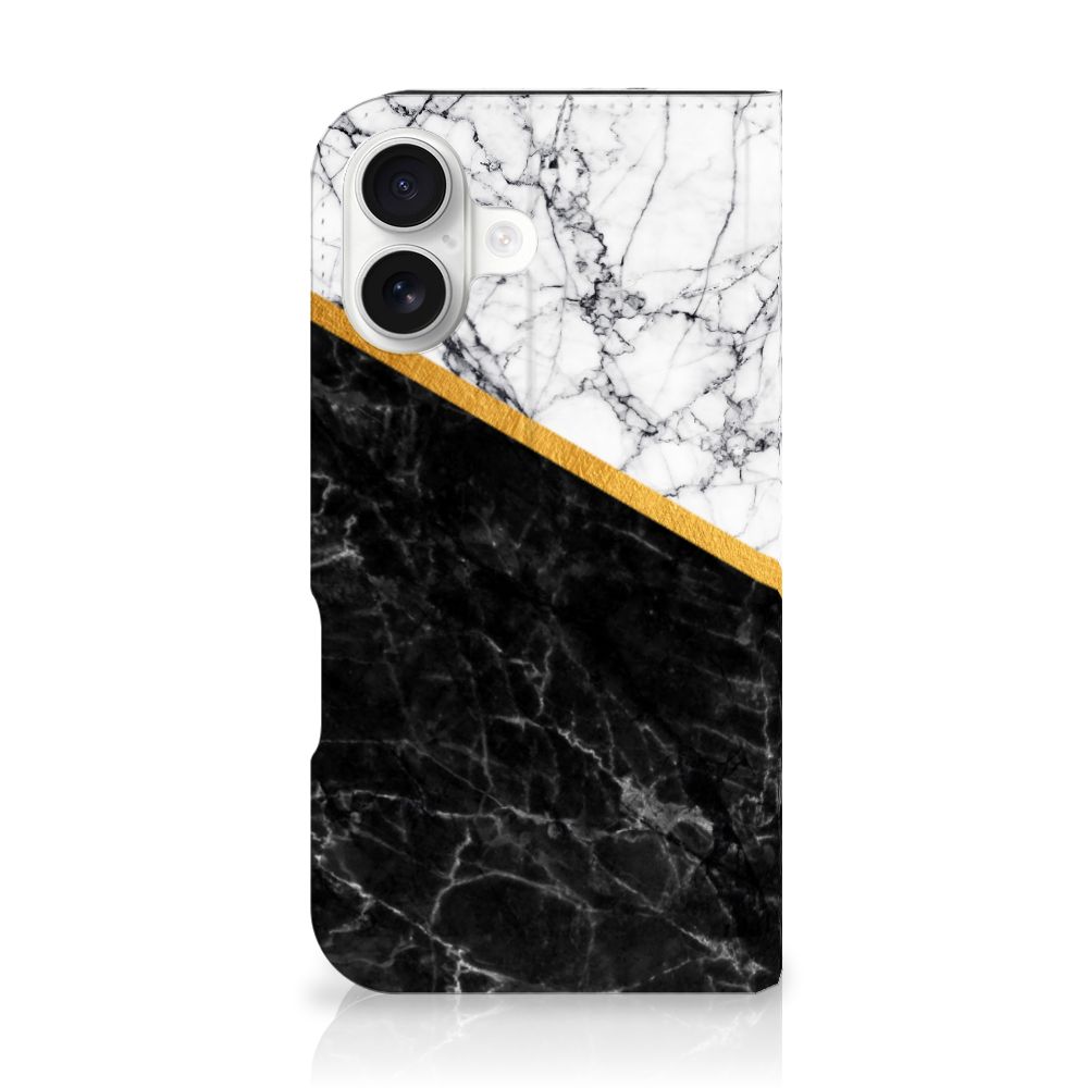iPhone 16 Standcase Marmer Wit Zwart design hoesje aanzicht