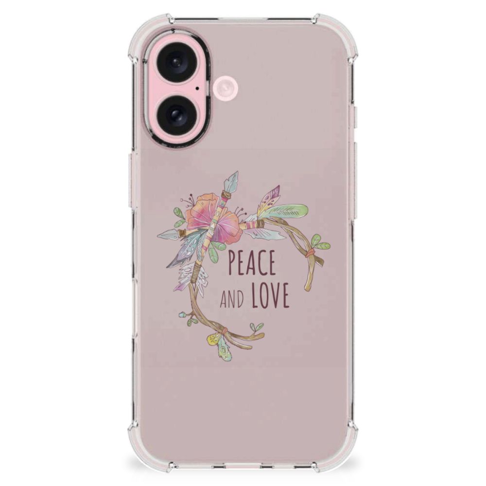 iPhone 16 Stevig Bumper Hoesje Boho Text achterkant bloemen en teksten