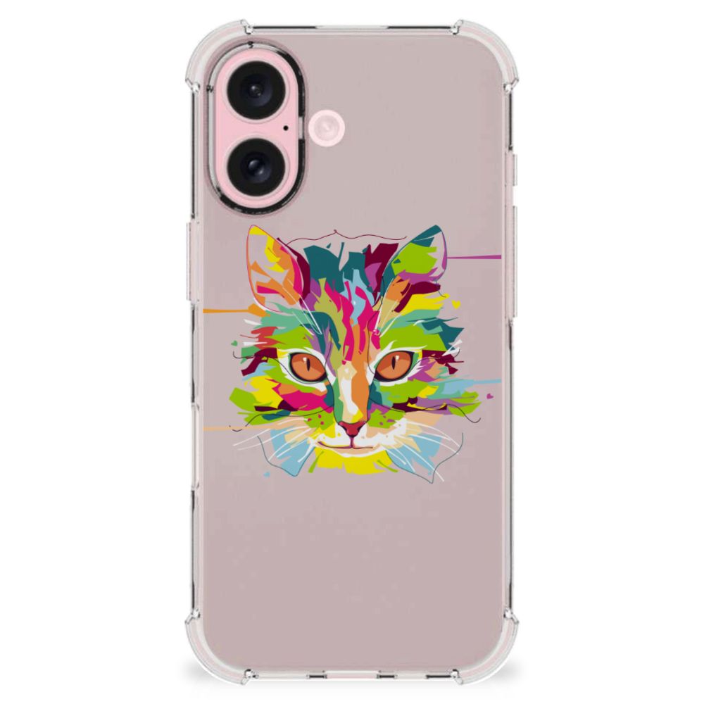 iPhone 16 Stevig Bumper Hoesje Cat Color voorkant kleurig kat ontwerp