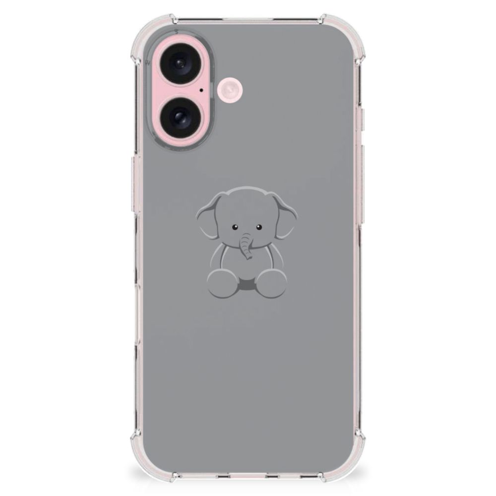iPhone 16 Stevig Bumper Hoesje Grijs Baby Olifant achterkant