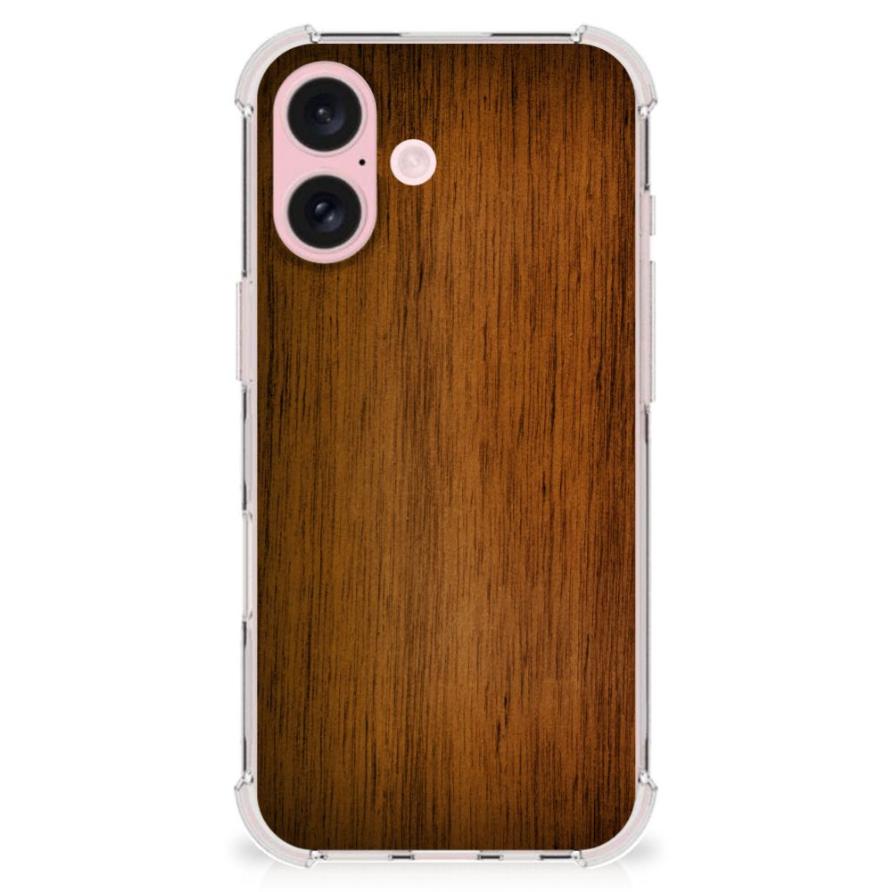 iPhone 16 Stevig Telefoonhoesje Donker Hout achterkant donker hout design