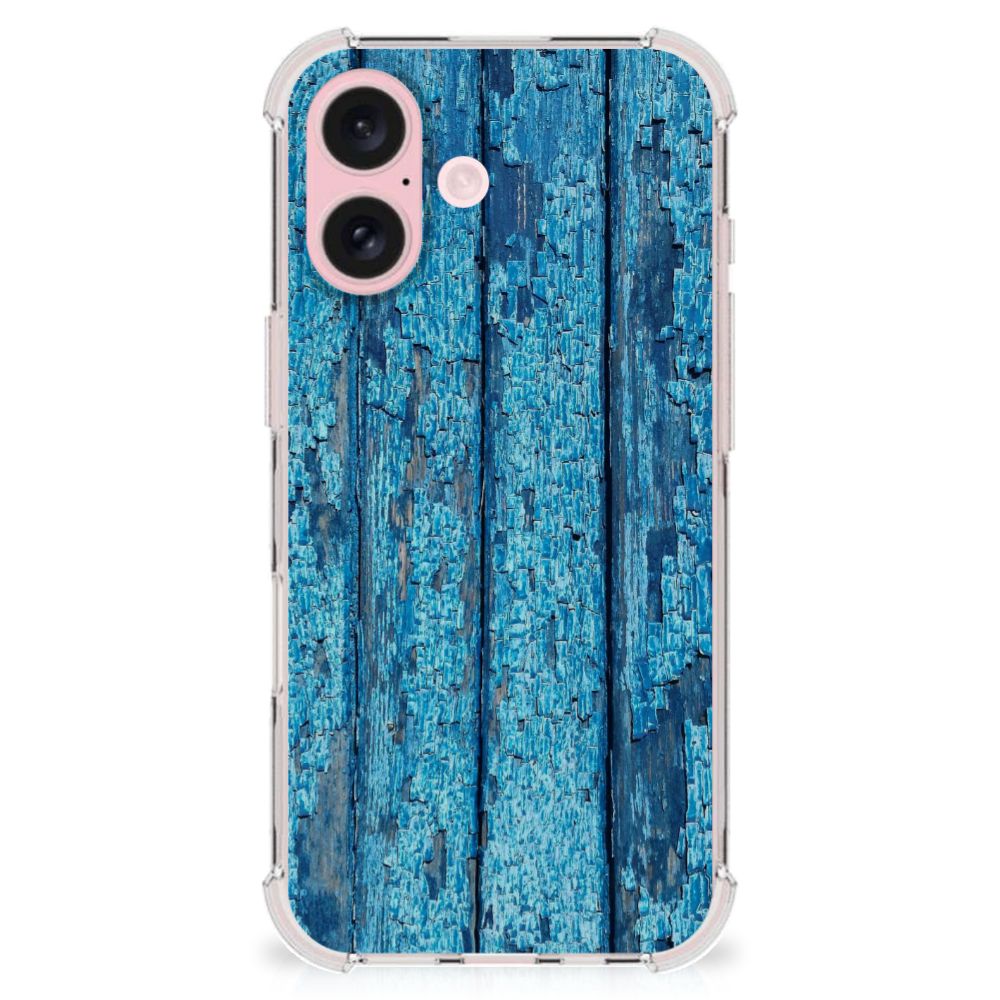 iPhone 16 Stevig Telefoonhoesje Wood Blue achterkant houten blauw