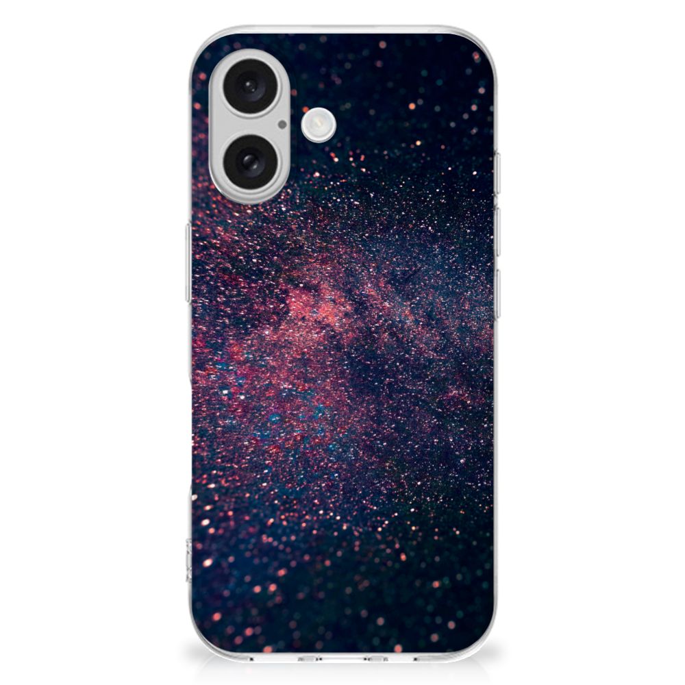iPhone 16 TPU Hoesje Stars design glitterachtig inktzwart aanzicht