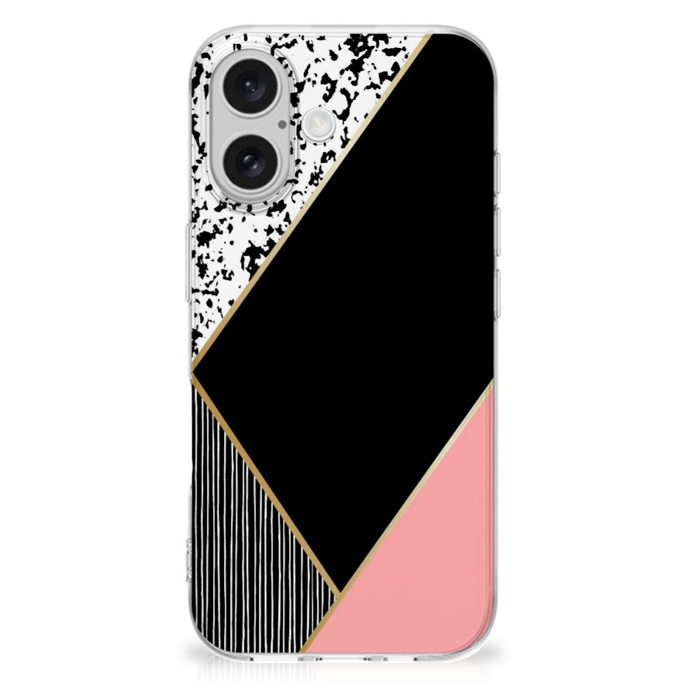 iPhone 16 TPU Hoesje Zwart Roze Vormen TPU hoesje zwart roze vormen achterkant