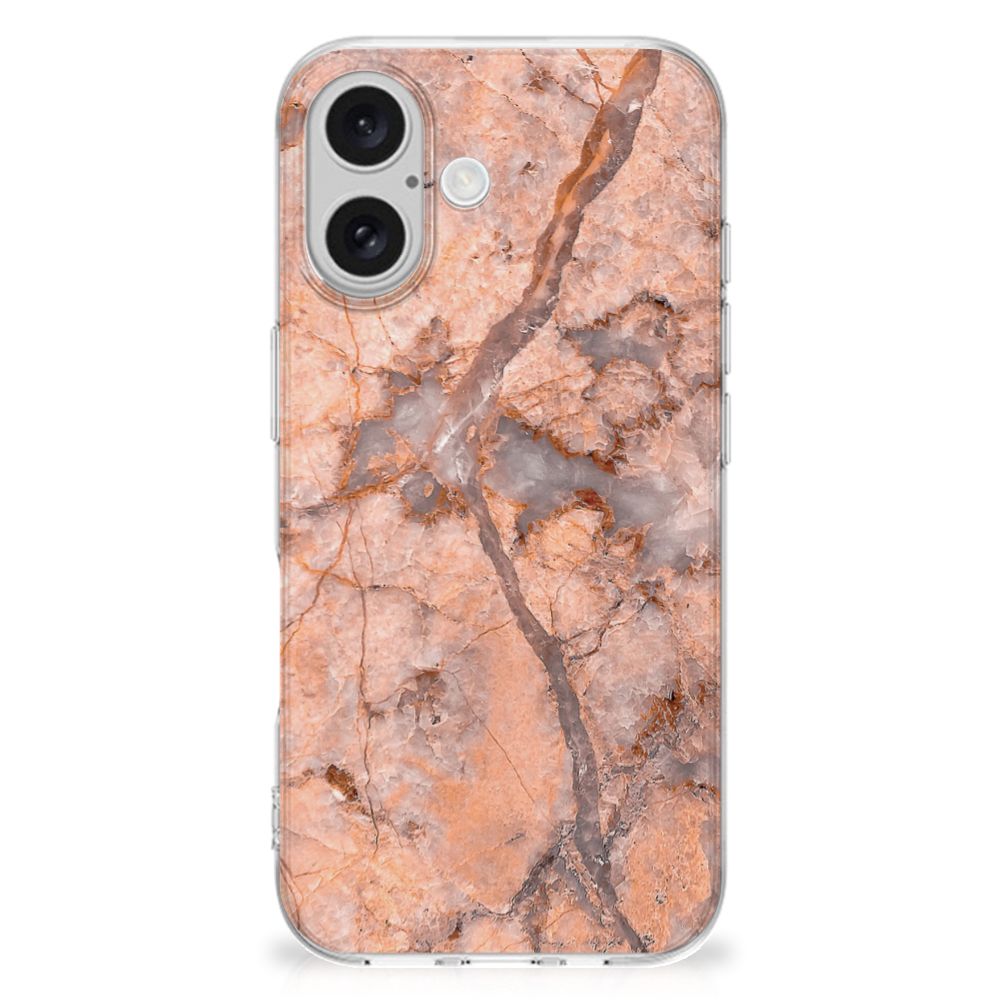iPhone 16 TPU Siliconen Hoesje Marmer Oranje design marmer achterkant