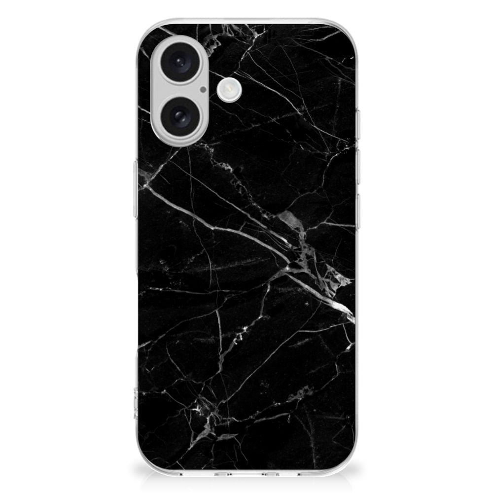iPhone 16 TPU Siliconen Hoesje Marmer Zwart design zwart marmer achteraanzicht