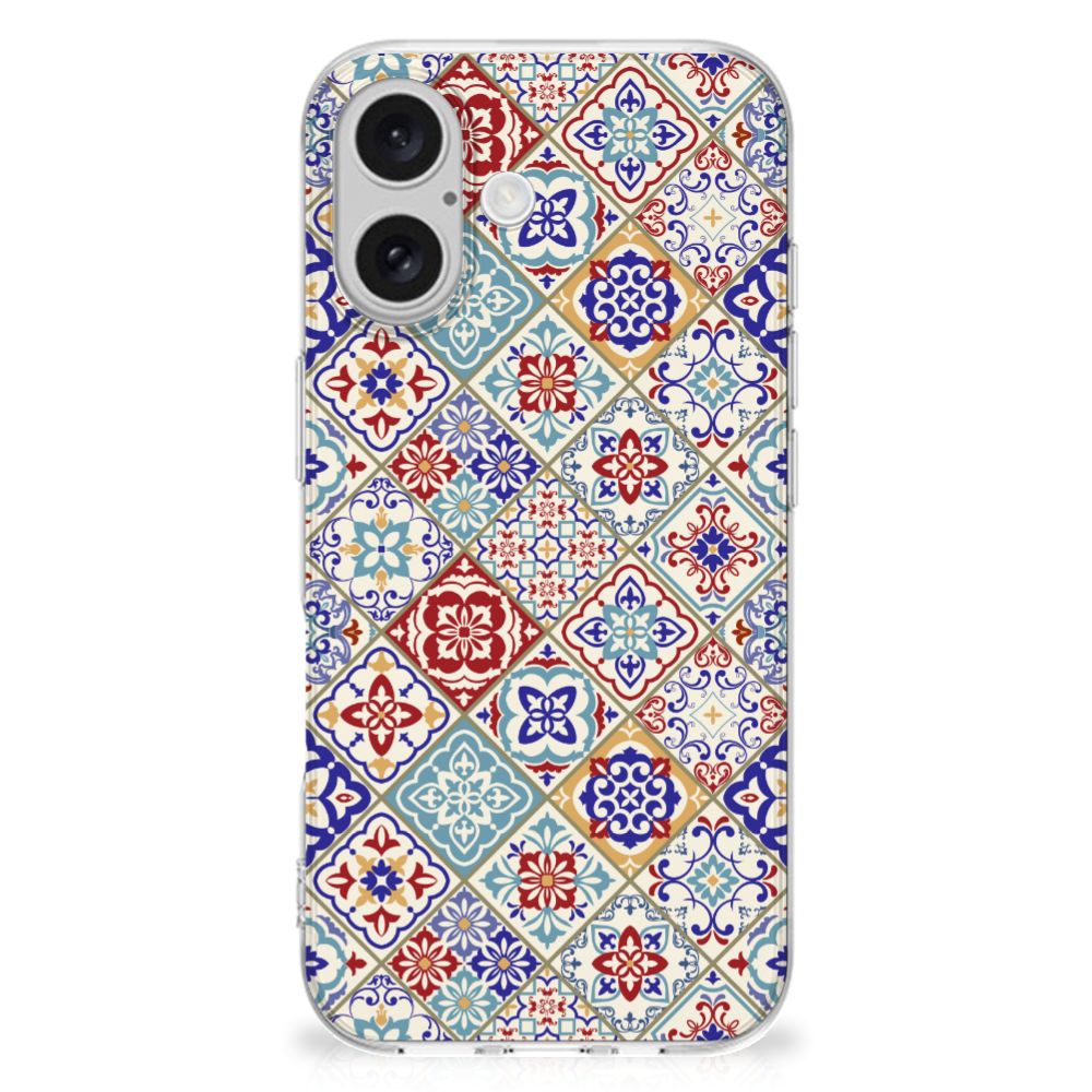iPhone 16 TPU Siliconen Hoesje Tiles Color design kleurrijke tegels achterkant