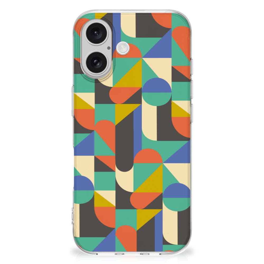 iPhone 16 TPU bumper Funky Retro design hoesje achterkant kleurrijk patroon