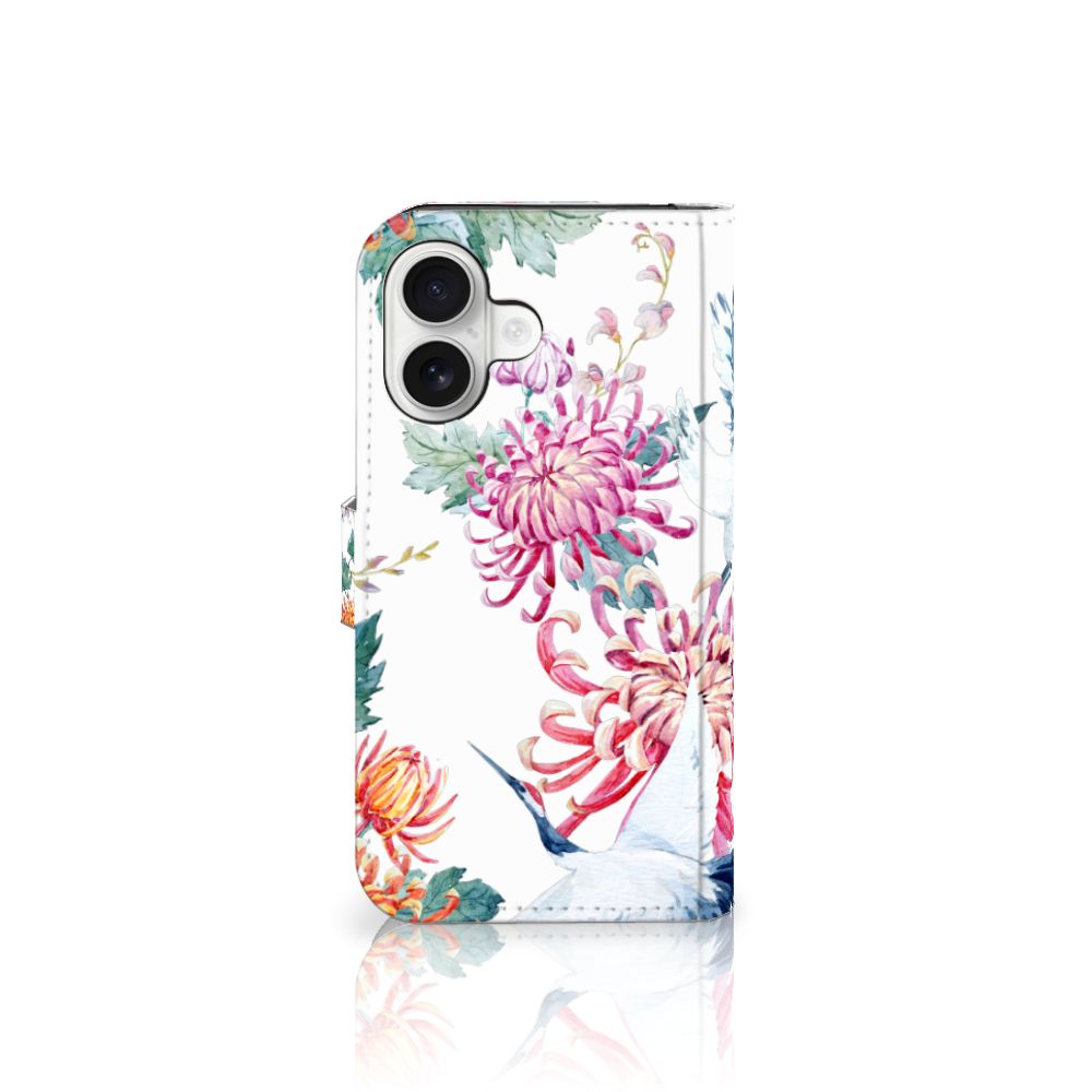 iPhone 16 Telefoonhoesje met Pasjes Bird Flowers bloemen design achterkant