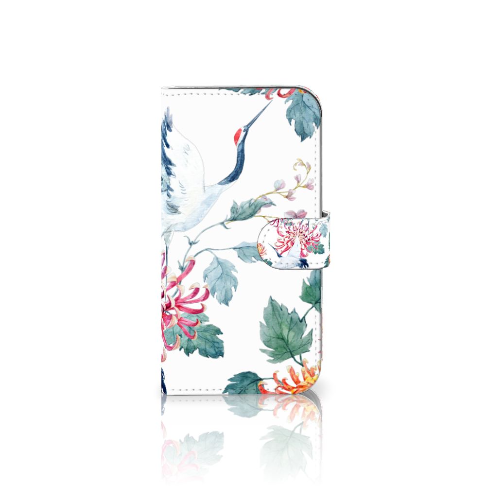 iPhone 16 Telefoonhoesje met Pasjes Bird Flowers ontwerp bloemen en ooievaar vooraanzicht