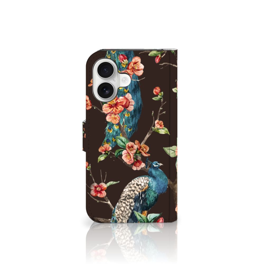 iPhone 16 Telefoonhoesje met Pasjes Pauw met Bloemen telefoonhoesje pauw bloemen zijaanzicht