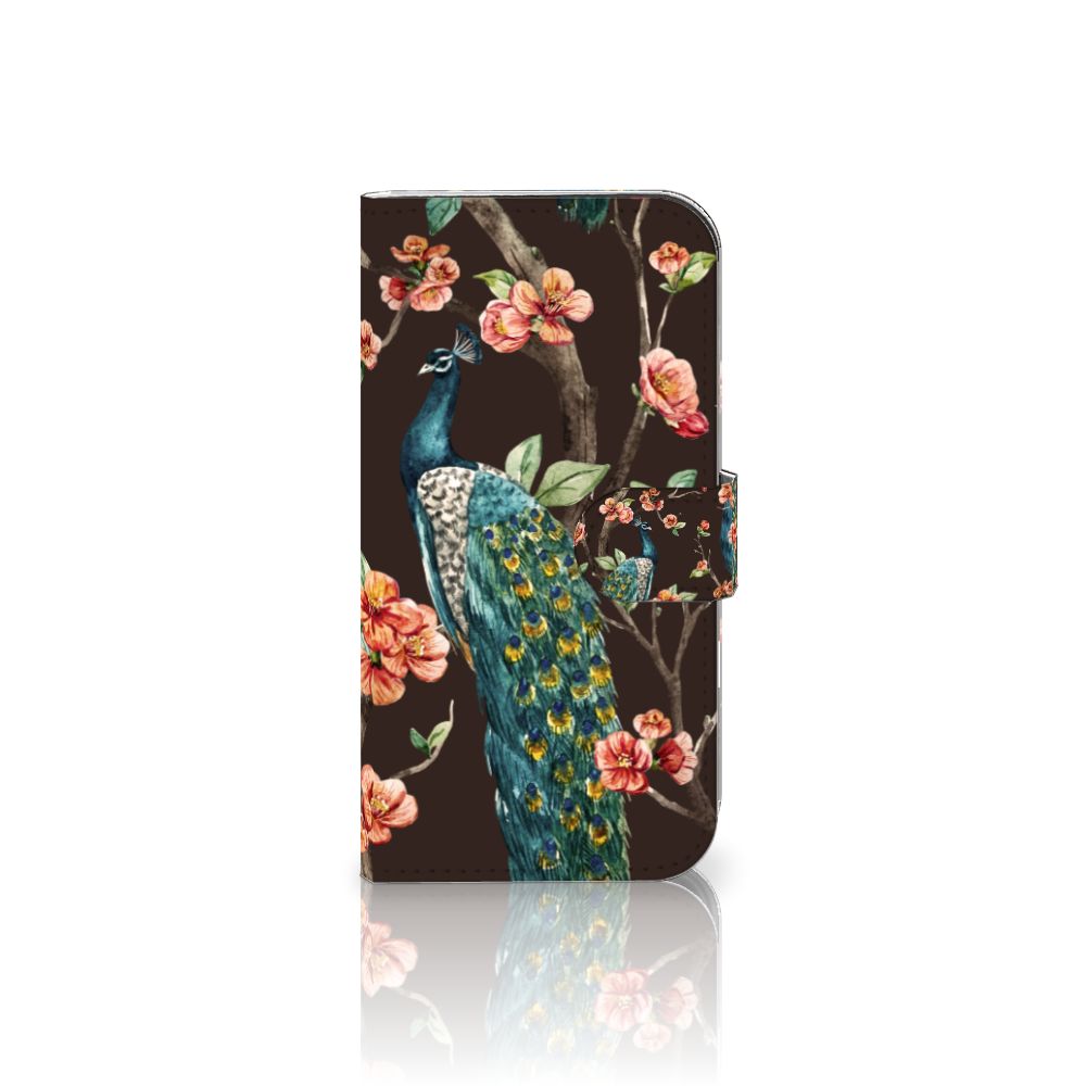 iPhone 16 Telefoonhoesje met Pasjes Pauw met Bloemen telefoonhoesje pauw bloemen aanzicht