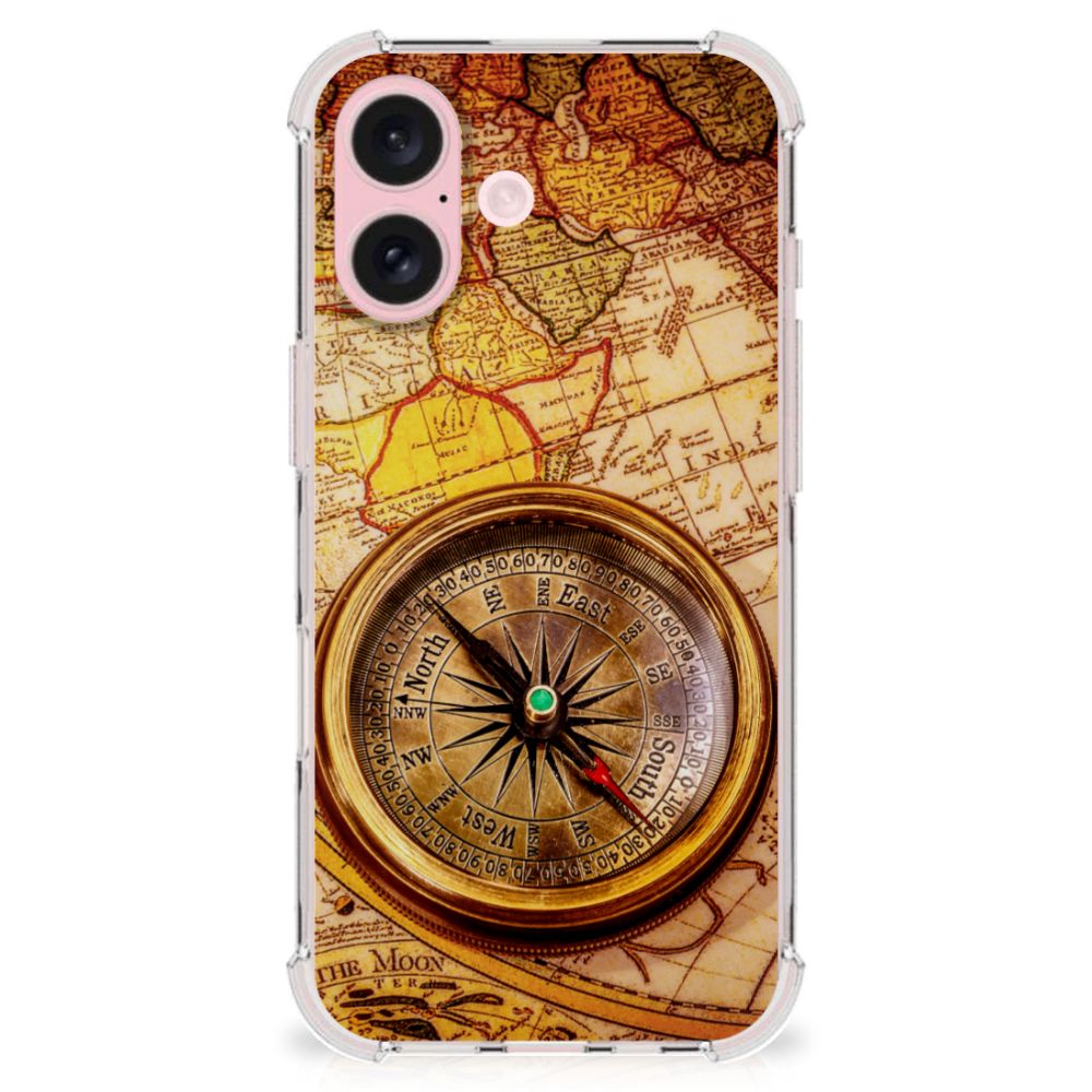 iPhone 16 Telefoonhoesje met valbescherming Kompas compass design voorkant