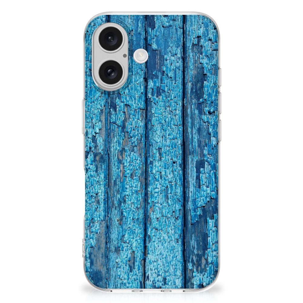 iPhone 16 plus Bumper Hoesje Wood Blue bumper hoesje afgebladderd blauw hout achterkant