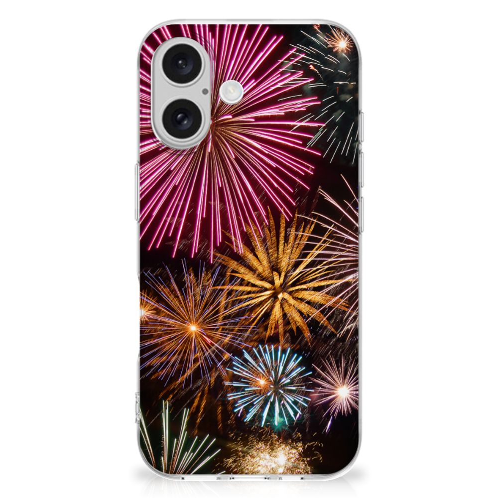 iPhone 16 plus Silicone Back Cover Vuurwerk vuurwerk print kleurrijk achterzijde