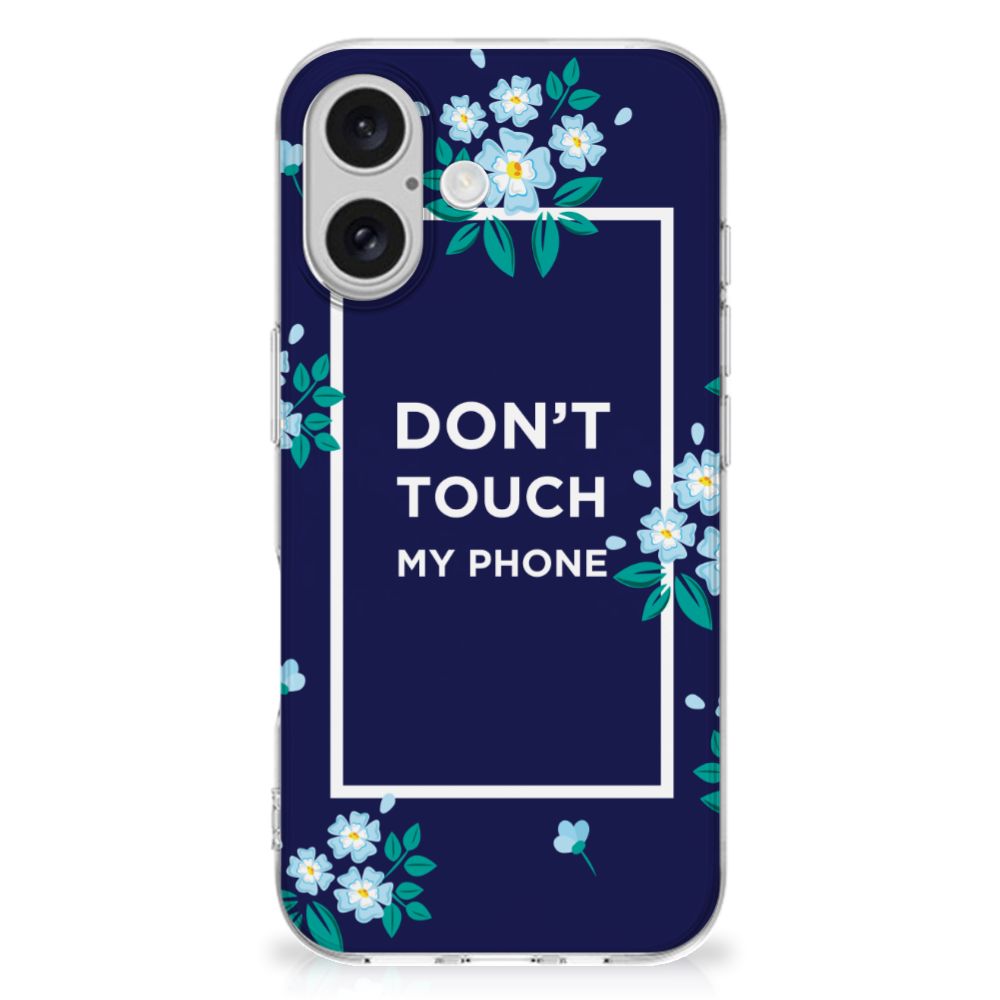 iPhone 16 plus Silicone-hoesje Flowers Blue DTMP achterkant design