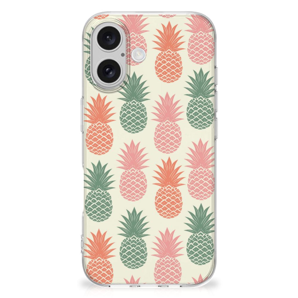 iPhone 16 plus Siliconen Case Ananas telefoonhoesje design ananas achteraanzicht