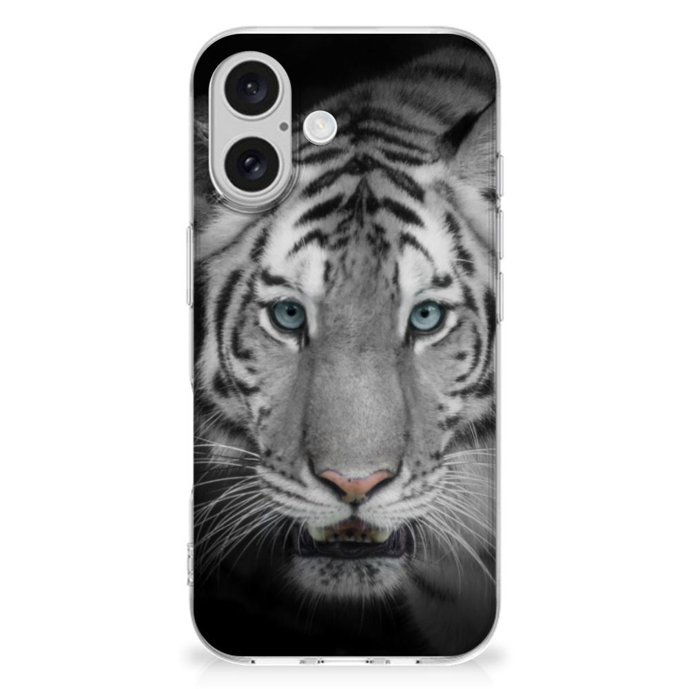 iPhone 16 plus TPU Hoesje Tijger tijgerface zwart wit voorkant