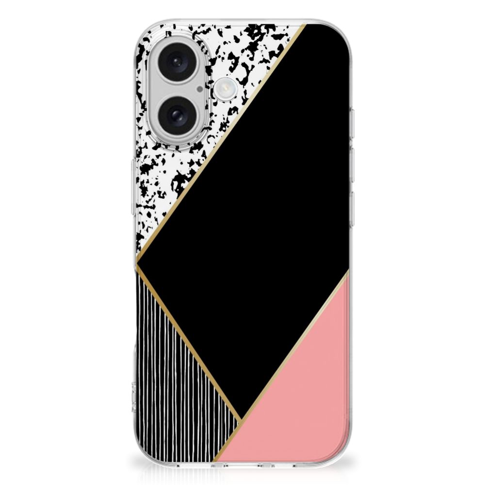 iPhone 16 plus TPU Hoesje Zwart Roze Vormen design achterkant