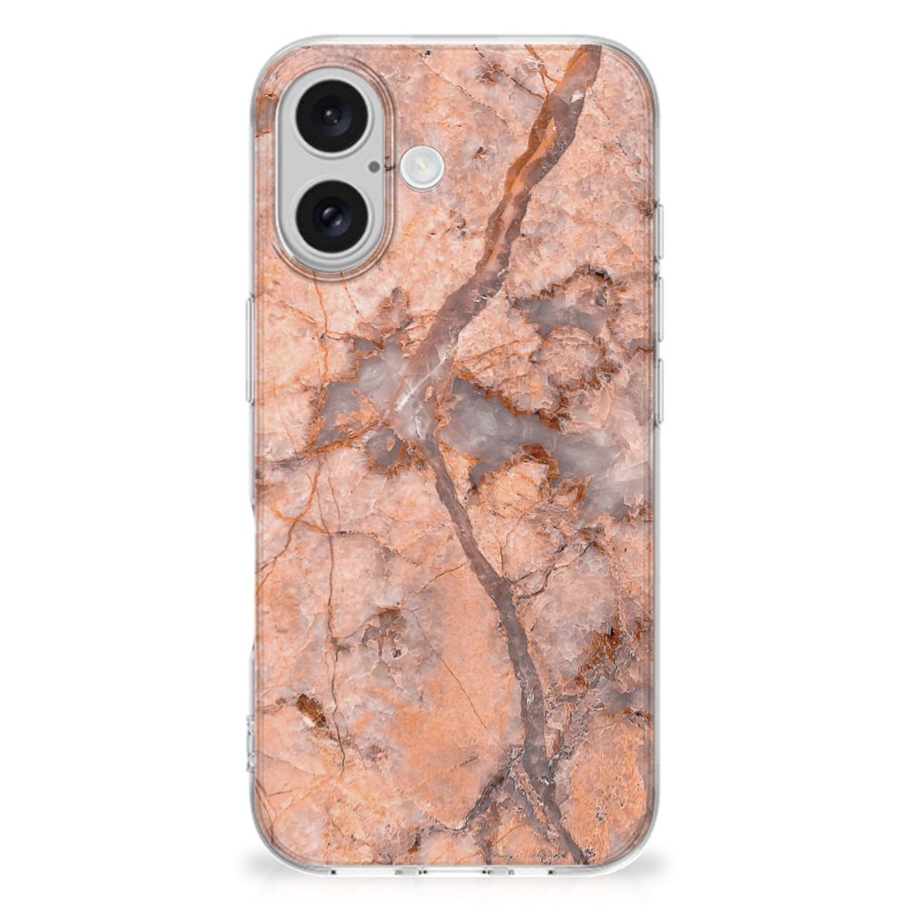 iPhone 16 plus TPU Siliconen Hoesje Marmer Oranje achteraanzicht