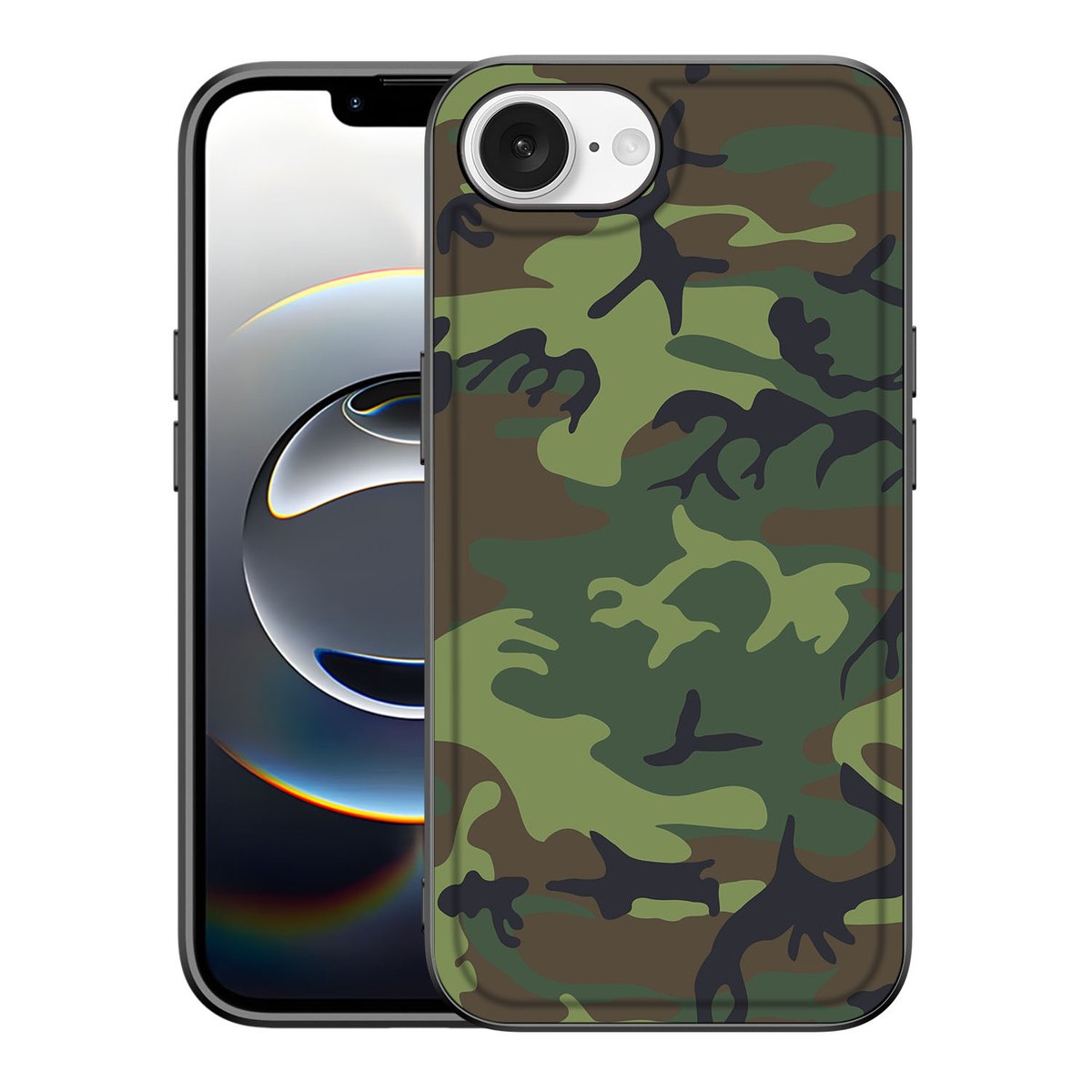 Apple iPhone 16e Back Case Army Dark camo design zwart aanzicht