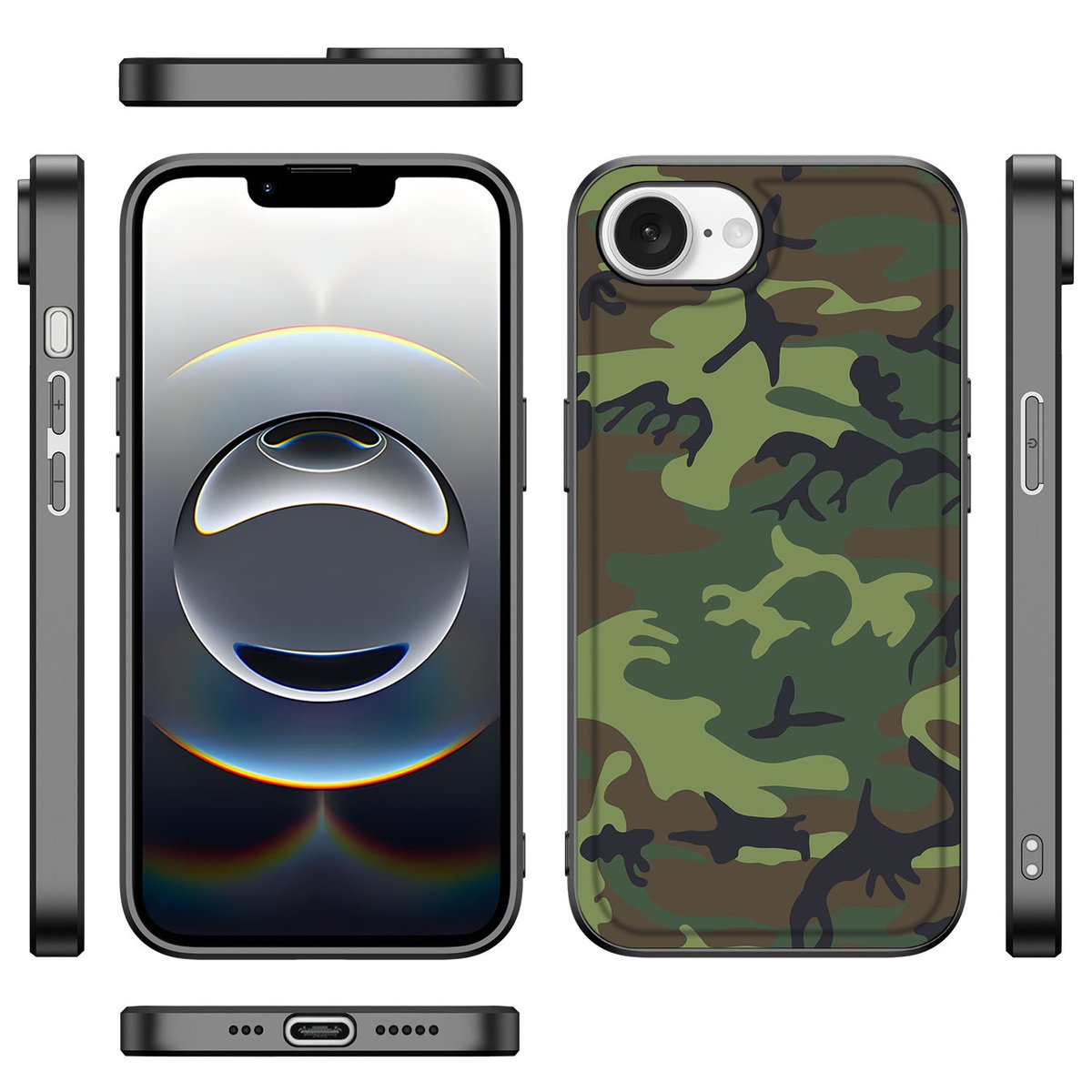 Apple iPhone 16e Back Case Army Dark camouflage design zijkanten