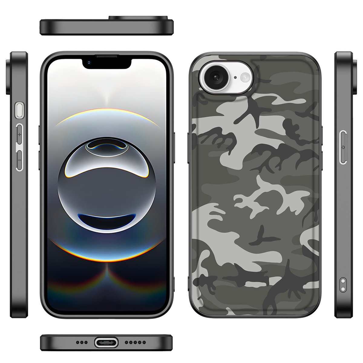 Apple iPhone 16e iPhone 16e Back Case Army Light camouflage design voorkant achterkant zijaanzicht