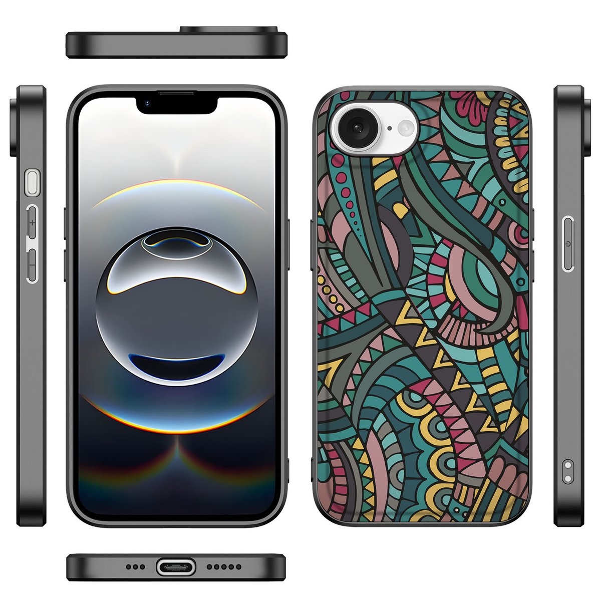 Apple iPhone 16e Back Case Aztec design patronen print aanzicht