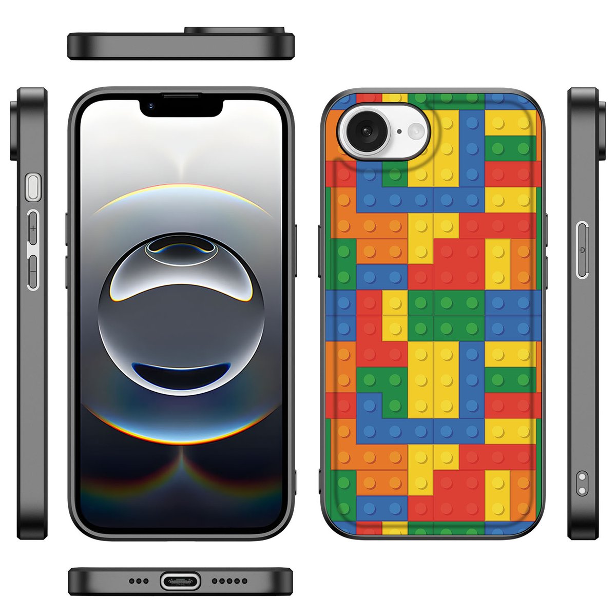 Apple iPhone 16e Back Case Blokken patronen kleurrijk design aanzicht