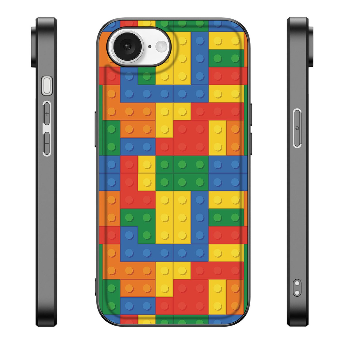 Apple iPhone 16e Back Case Blokken patroon kleurrijk ontwerp zij aanzicht