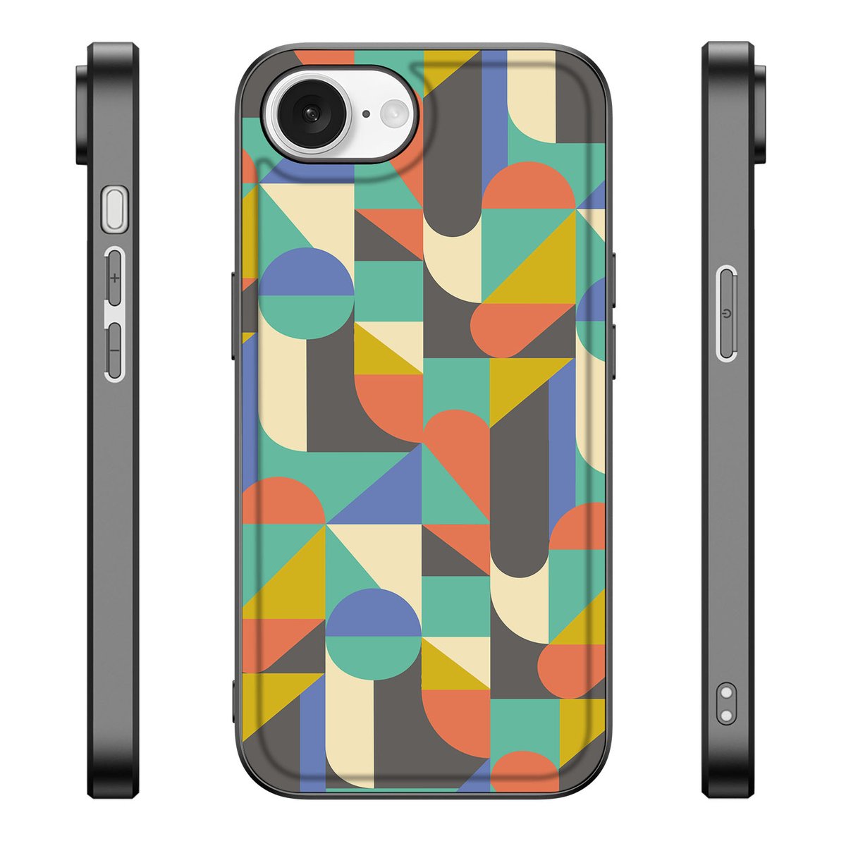 Apple iPhone 16e Back Case Funky Retro patronen print zwart