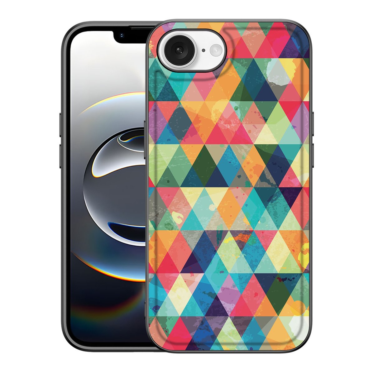 Apple iPhone 16e Back Case Geruit hoesje patronen kleurrijk aanzicht