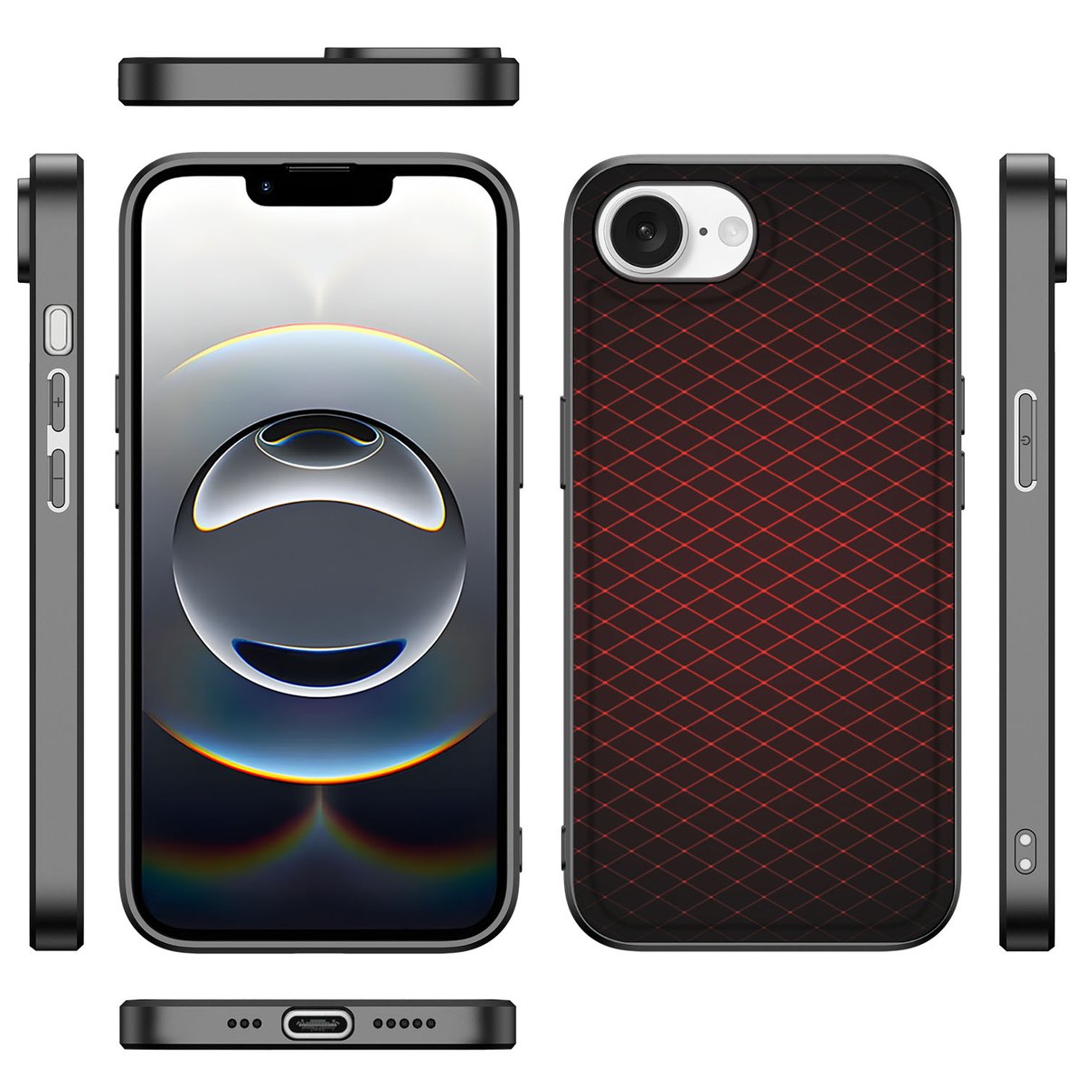 Apple iPhone 16e Back Case Geruit Rood back cover geruit zwart rood design