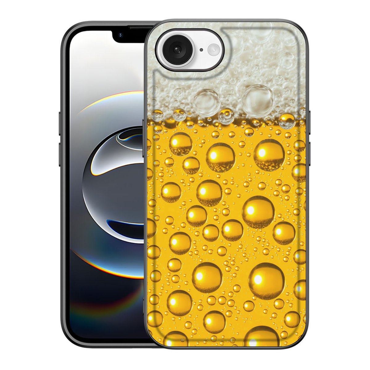 Apple iPhone 16e Back Cover Hoesje Bier Eten Drinken aanzicht