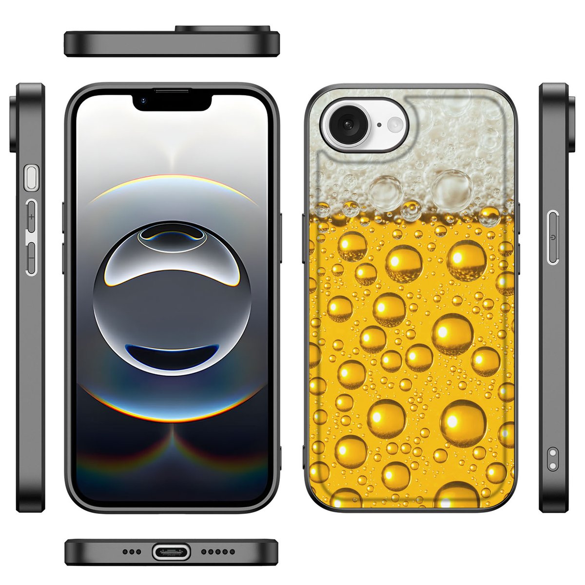 Apple iPhone 16e Back Cover Hoesje Bier eten drinken ontwerp zijkanten