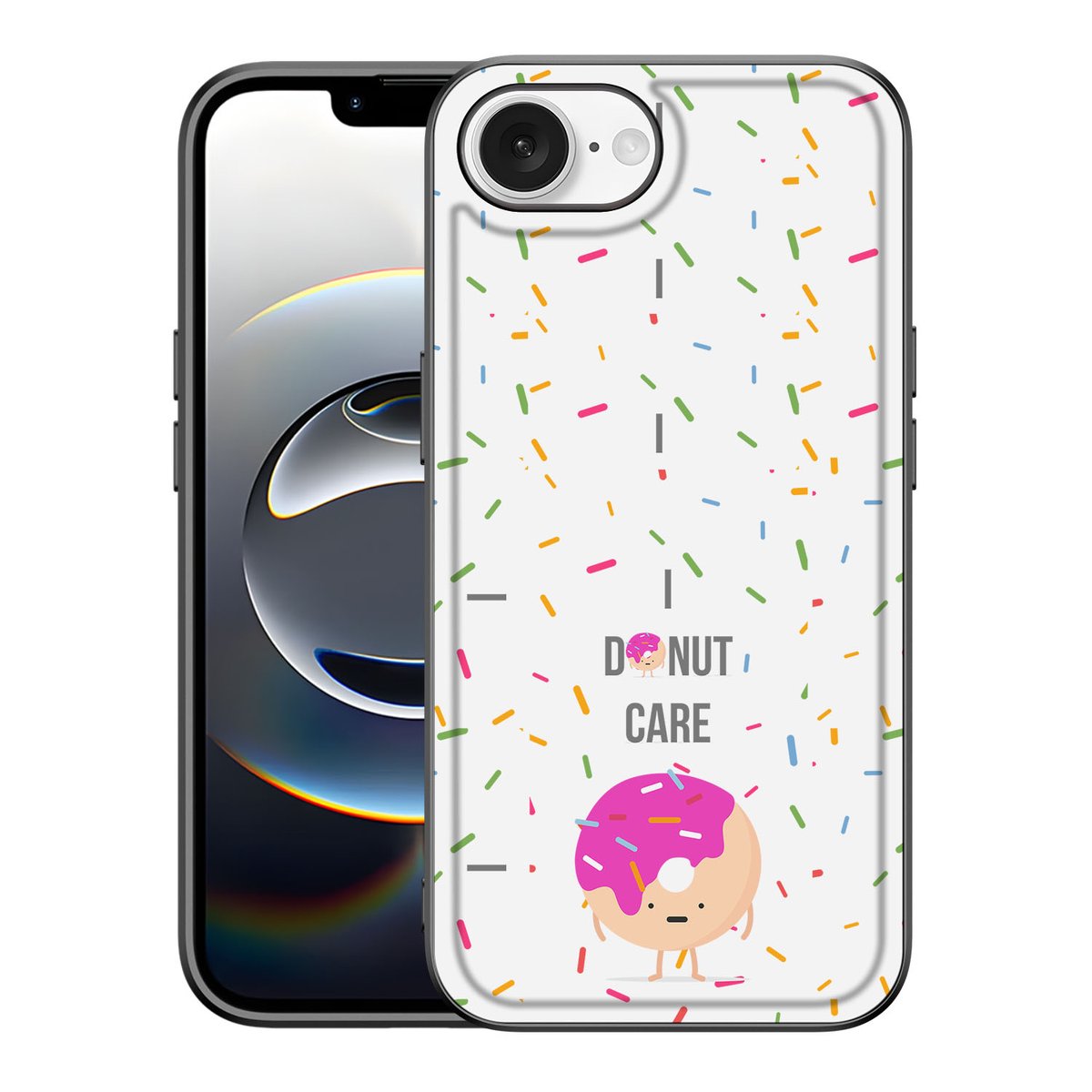 Apple iPhone 16e Back Cover Hoesje Donut Roze Donut print achterkant